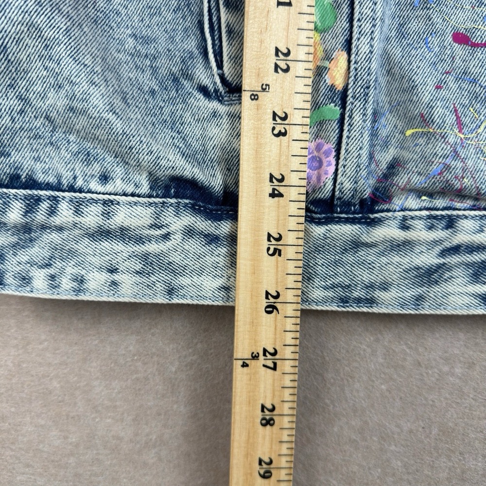 Wild Fable Denim Jacket Women L Acid Wash Palm Tree‎ Floral Painted Retro Art - Picture 16 of 16
